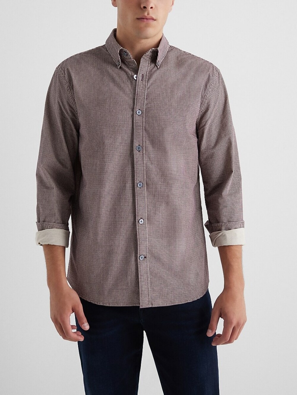 Houndstooth Print Corduroy Shirt Men's XL Express Button Up Long Sleeve